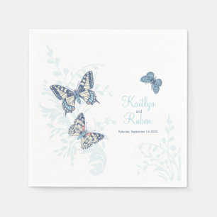 Servilleta De Papel Mariposas entintadas bodas de arte blanco azul