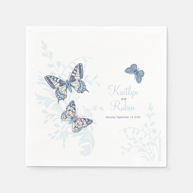 Servilleta De Papel Mariposas entintadas bodas de arte blanco azul (Anverso)