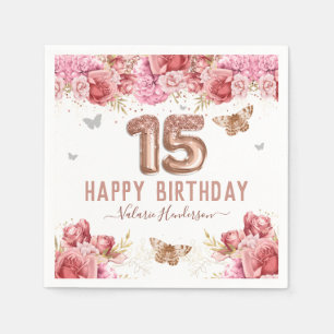 Servilleta De Papel Mariposas Florales Rosa Felíz Napkin de cumpleañ