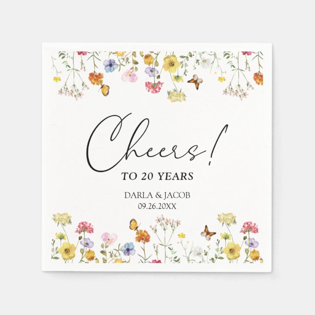 Servilleta De Papel Mariposas Flores Silvestres Saludos Aniversario de (Anverso)