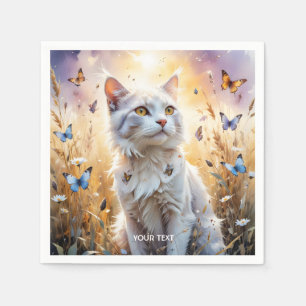 Servilleta De Papel Mariposas Gatos Blancos Lindos Fantasía
