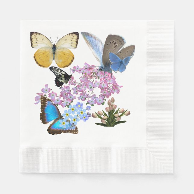 Servilleta De Papel Mariposas Graciosas y Flores (Anverso)