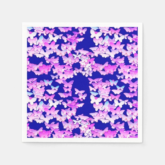 Servilleta De Papel Mariposas, lavanda y azul oscuro (Anverso)