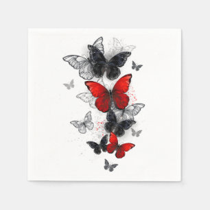 Servilleta De Papel Mariposas Morfo Negras y Rojas Volando