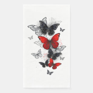 Servilleta De Papel Mariposas Morpho voladoras negras y rojas