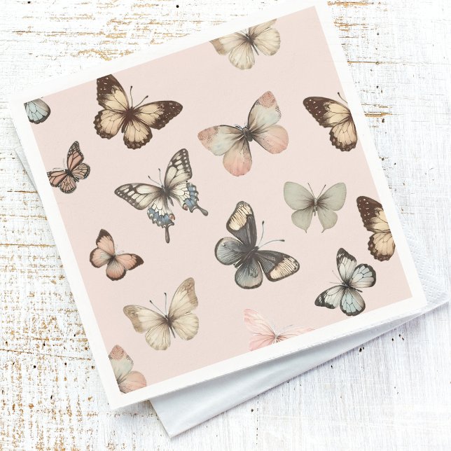 Servilleta De Papel Mariposas neutrales, tonos apagados rosa pálido (Subido por el creador)