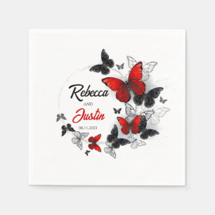 Servilleta De Papel Mariposas Rojas y Negras Modernas Boho Napkins