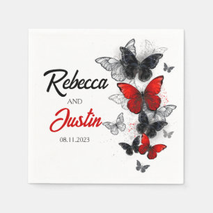 Servilleta De Papel Mariposas Rojas y Negras Modernas Boho Napkins