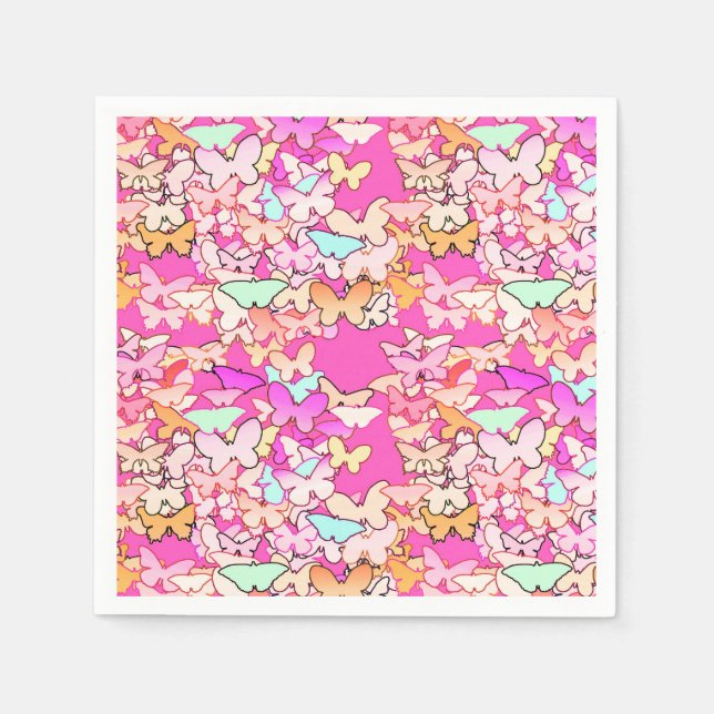 Servilleta De Papel Mariposas, rosadas múltiples y profundas (Anverso)