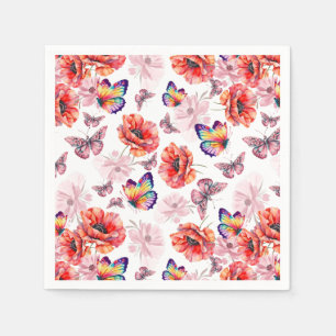 Servilleta De Papel Mariposas y flores de amapola