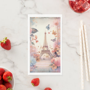 Servilleta De Papel Mariposas y Flores de la Torre Eiffel