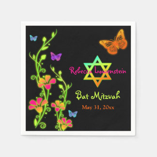 Servilleta De Papel Mariposas y flores de Neon Bat Mitzvah