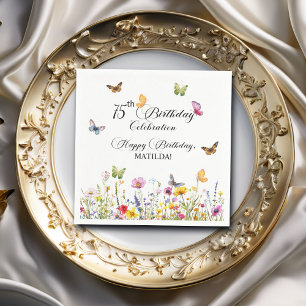 Servilleta De Papel Mariposas y flores silvestres Elegante cumpleaños 
