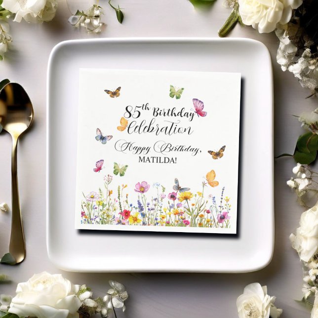 Servilleta De Papel Mariposas y flores silvestres Elegante cumpleaños  (Subido por el creador)