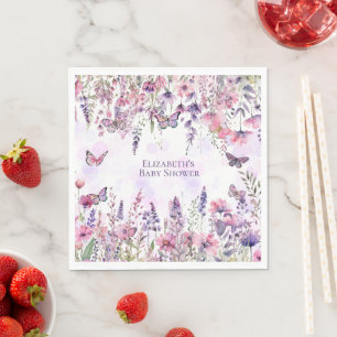 Servilleta De Papel Mariposas y flores silvestres púrpuras suntuosas
