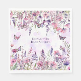 Servilleta De Papel Mariposas y flores silvestres púrpuras suntuosas