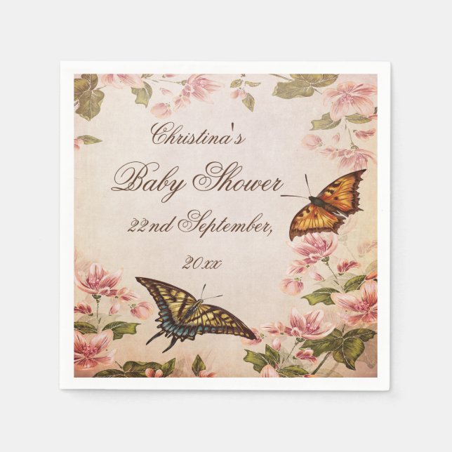 Servilleta De Papel Mariposas y servilletas de flores de almendras ant (Anverso)