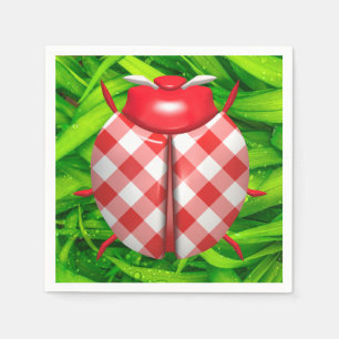 Servilleta De Papel Mariquita en hierba verde con estampado de gingham