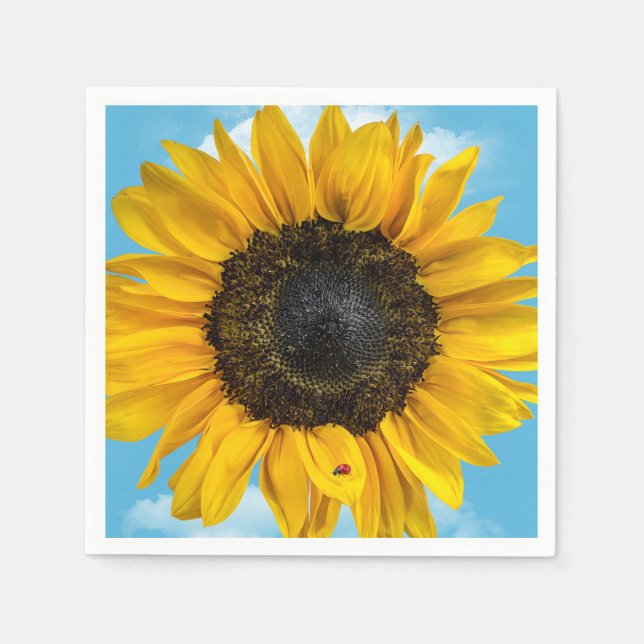 Servilleta De Papel Mariquita en un girasol (Anverso)