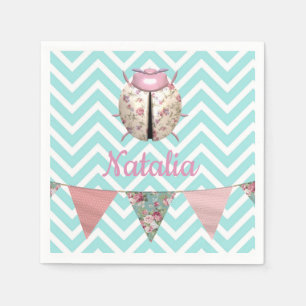 Servilleta De Papel Mariquita floral rosa sobre banderín de chevron az