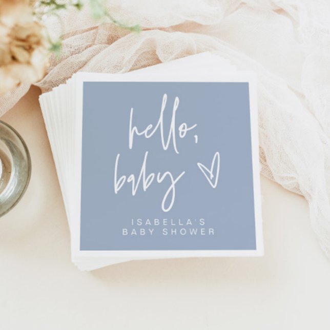 Servilleta De Papel MARLO Modern Boho Dusty Blue Hello Baby Shower (Subido por el creador)