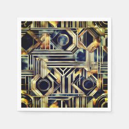 Servilleta De Papel Mármol Art-deco Negro y oro Jazzy Geométrico