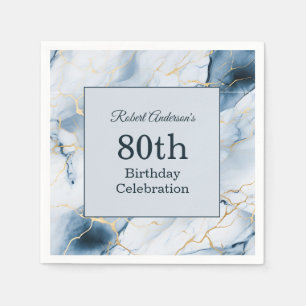 Servilleta De Papel Mármol Azul Claro Cumpleaños 80