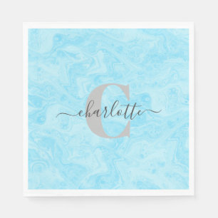 Servilleta De Papel Mármol Azul Pastel con Nombre Personalizado Monogr