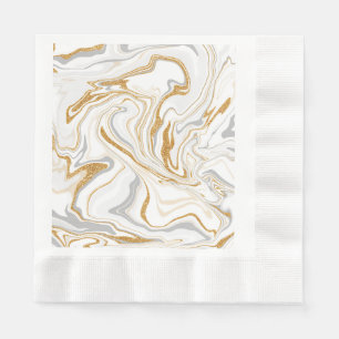 Servilleta De Papel Mármol blanco, dorado y gris como el arte fluido d