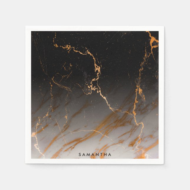 Servilleta De Papel Mármol blanco y negro (Anverso)