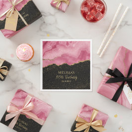 Servilleta De Papel Mármol de acuarela abstracta rosa dorado con brill