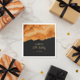 Servilleta De Papel Mármol de acuarela dorado naranja con brillo