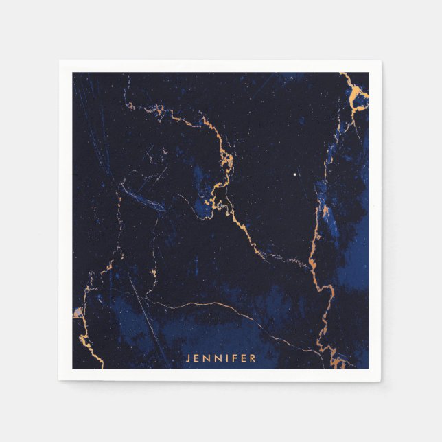 Servilleta De Papel Mármol dorado azul de la marina (Anverso)