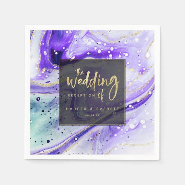 Servilleta De Papel Mármol morado con salpicaduras de tinta con Boda d (Anverso)