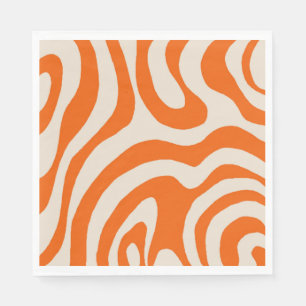 Servilleta De Papel Mármol Naranja Abstracto Raya Ondulada Retro Audaz