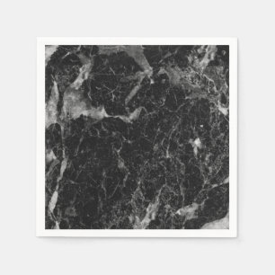 Servilleta De Papel Mármol Negro Blanco y Plateado Moderno Glam