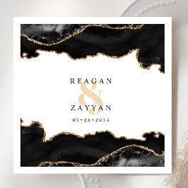 Servilleta De Papel Mármol Negro Y Dorado Agata Boda Moderna Y Elegant