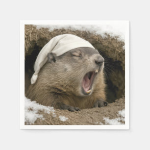 Servilleta De Papel Marmota bostezando con gorro de dormir