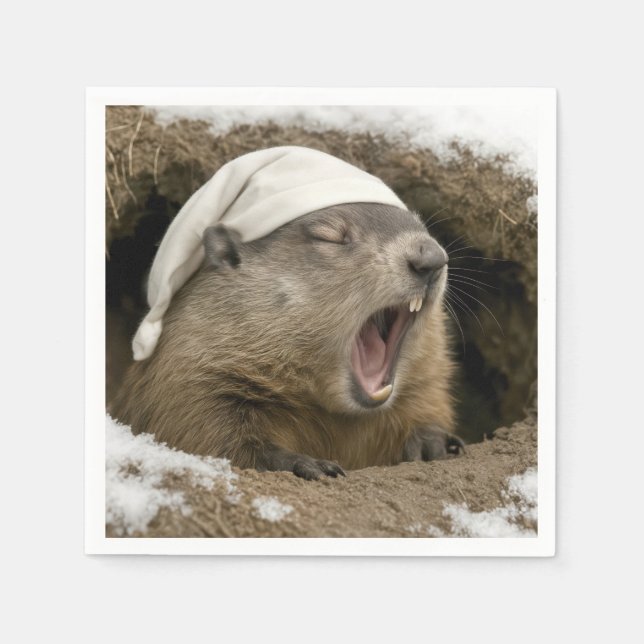 Servilleta De Papel Marmota bostezando con gorro de dormir (Anverso)