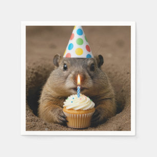 Servilleta De Papel Marmota de cumpleaños con un pastelito