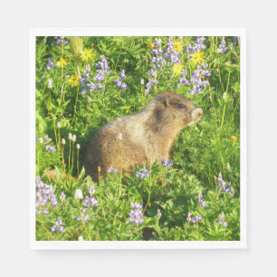 Servilleta De Papel Marmota en flores silvestres del Monte Rainier