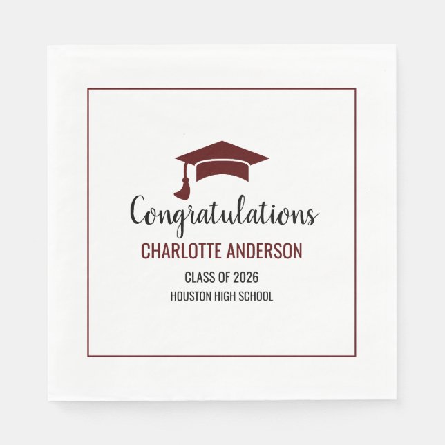 Servilleta De Papel Maroon Congrats Graduation (Anverso)