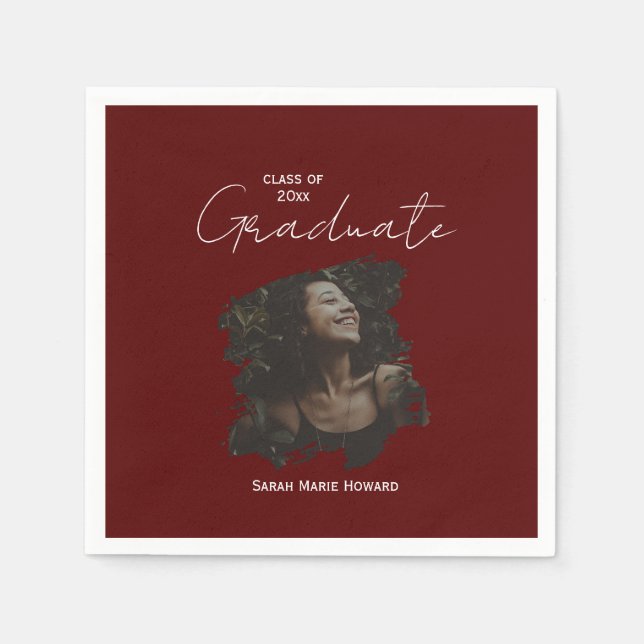 Servilleta De Papel Maroon Graduation Customizable Photo and Text (Anverso)