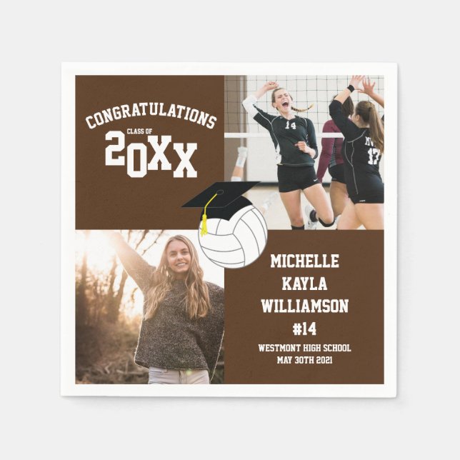 Servilleta De Papel Marrón de deportes de graduación de voleibol (Anverso)