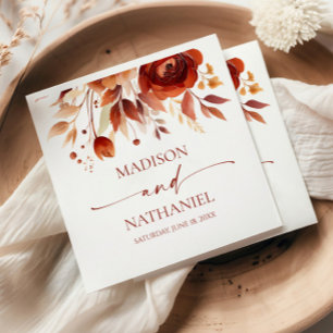 Servilleta De Papel Marrón Floral Flor Bodas Burgundy Oxidado