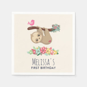 Servilleta De Papel Marrón lindo Sloth colgando boca abajo Cumpleaños