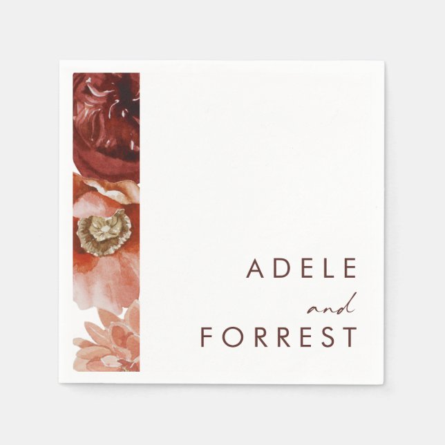 Servilleta De Papel Marsala Autumn Floral | Ropa Boda blanco (Anverso)