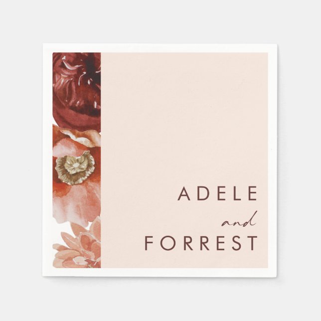 Servilleta De Papel Marsala Autumn Floral | Rubor Boda Napkins (Anverso)