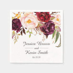 Servilleta De Papel Marsala Burgundy Floral Boda Personalizado