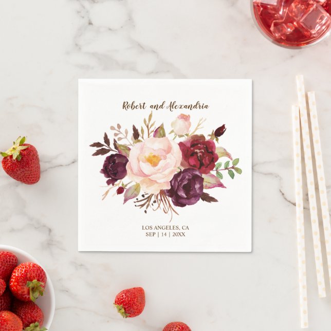 Servilleta De Papel Marsala Flowers Bridal Shower Wedding Recepción N (In situ)